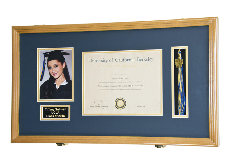 Large Diploma, Graduation Tassel, and Cap Display Cabinet (w/ Custom Matting Colors) - sfDisplay.com