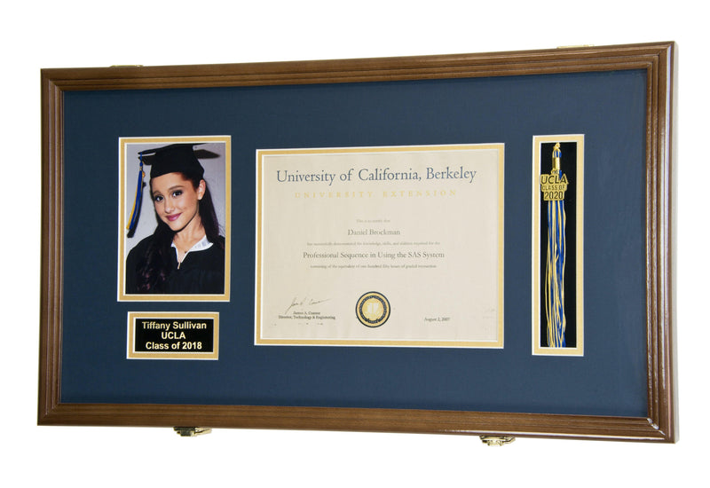 Large Diploma, Graduation Tassel, and Cap Display Cabinet (w/ Custom Matting Colors) - sfDisplay.com