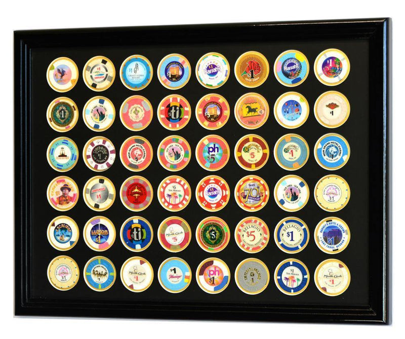 48 Casino Chip / Poker Coin Display Frame  (with Custom Matting Insert) - sfDisplay.com