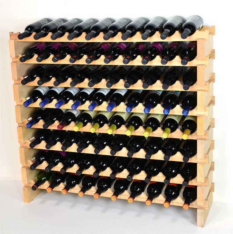 10X Bottles Beech Hardwood Modular Wine Rack Stackable (10 Bottles per Row) - sfDisplay.com